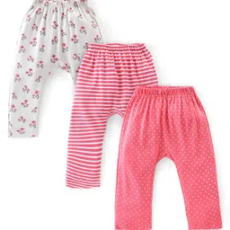 Babyhug Cotton Interlock Knit Full Length Diaper Pants Stripes & Floral Print Pack of 3 - Pink & Grey-picture-29