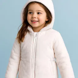 Babyhug Full Sleeves Front Open Padded Hooded Jacket with Solid Colour - White-picture-10
