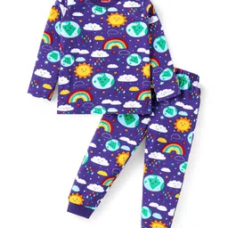 Babyhug Cotton Knit Full Sleeves Night Suit With Rainbow Print - Purple-image-56