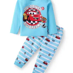 Babyhug Disney Single Jersey Knit Full Sleeves Night Suit With Cars Graphics - Light Blue-picture-10