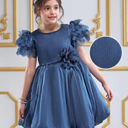 Mark & Mia Woven Frill Sleeves Party Dress With Floral Applique - Navy Blue-picture-20