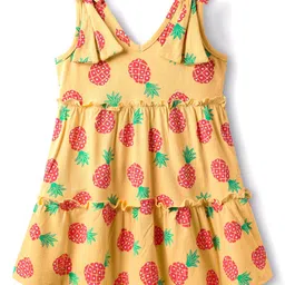 Babyhug Single Jersey Knit Sleeveless Frock With Pineapple Print & Bow Applique - Yellow-picture-19