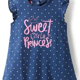 Babyhug Cotton Knit Frill Sleeves Nighty With Text & Polka Dot Print - Navy Blue-picture-18
