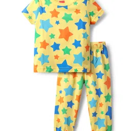 Babyhug Cotton Knit Half Sleeves Co-Ord Night Suit With Stars Print - Yellow-picture-12