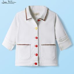 arias by lara dutta Arias Cotton Stretch Woven Full Sleeve Front Button Denim Jacket With Embroidery Detail - White-picture-26