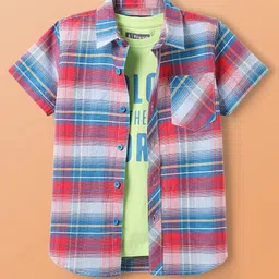 Pine Kids Cotton Woven Half Sleeves Checks Shirt With T-Shirt - Multicolour-picture-13