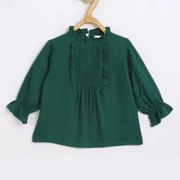 Chuppan Chupai Viscose Rayon Woven Three Fourth Sleeves Pin Tuck Detailed Top - Green-picture-27