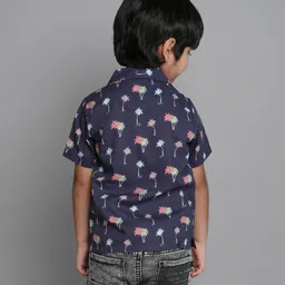 Taffykids 100% Cotton Half Sleeves Tropical Printed Shirt - Navy Blue & Multi Colour image 3
