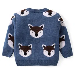 Babyhug Knitted Full Sleeves Pullover Sweater with Fox Design - Blue image 2