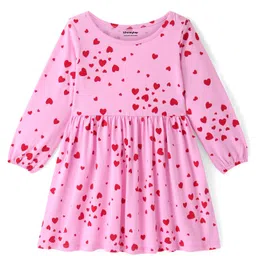 Honeyhap Premium 100% Cotton Knit Full Sleeves Frocks with Heart Print & Frills Detailing  Pack of 2 - Red & Pink image 2