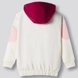 Primo Gino 100% Cotton French Terry Knit Full Sleeves Color Block Hooded Sweatshirt With Kangaroo Pockets - Dark Red & White image 2