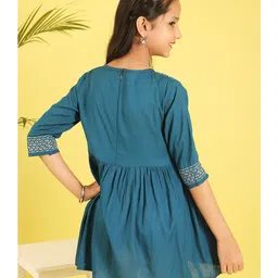 ISHTI Rayon Woven Three Fourth Sleeves Sequins Embroidered Top - Teal Blue image 3