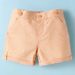 ToffyHouse Cotton Knit Half Sleeves Text Printed T-Shirt with Checked Shorts Suspenders & Bow - Light Orange image 4