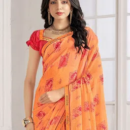 DIVASTRI Floral Beads and Stones Poly Chiffon Designer Saree image 4