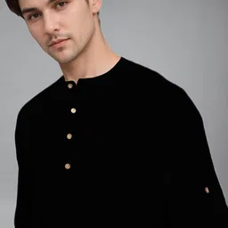 BHUVIKOO Band Collar Roll-Up Sleeves Short Kurta image 3