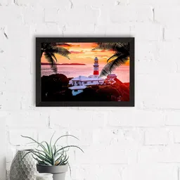eCraftIndia Orange & White Seaside Lighthouse Scenic View Wall Art image 3