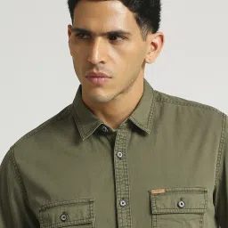 Pepe Jeans Olive Green Cotton Regular Fit Shirt image 5