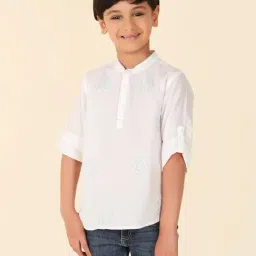 Fabindia Kids White Embroidered Full Sleeves Short Kurta-picture-29
