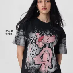 The Souled Store Pink Panther Talk Women Oversized T-Shirt-image-15