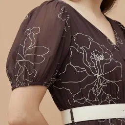 Code By Lifestyle Brown Regular Fit Embroidered Dress image 4