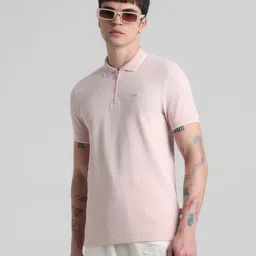 Jack & Jones Peach Parfait Slim Fit Texture Polo T-Shirt-image-35