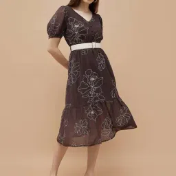 Code By Lifestyle Brown Regular Fit Embroidered Dress-image-36