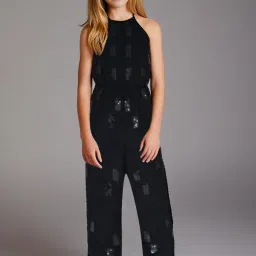 Cherry Crumble By Nitt Hyman Girls Black Loose Fit Self Jumpsuit image 5