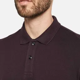 Octave Dark Wine Cotton Regular Fit Polo T-Shirt image 5