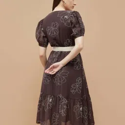 Code By Lifestyle Brown Regular Fit Embroidered Dress image 2