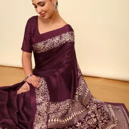 Soch Womens Wine Floral Print Border Art Silk Saree image 5