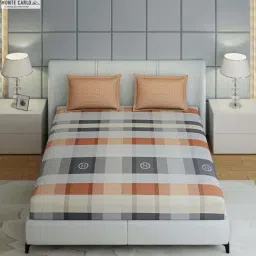 Monte Carlo Ramona Grey & Brown Cotton 210 TC Queen Bedsheet with 2 Pillow Covers-image-0
