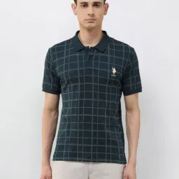 U.S. Polo Assn. Blue Cotton Slim Fit Checks Polo T-Shirt-picture-24