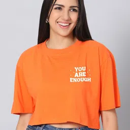 Besick Women Typography Printed Drop-Shoulder Sleeves Crop T-shirt-picture-19