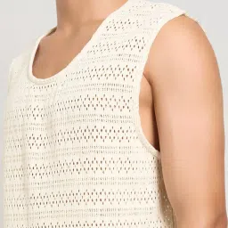 7 Alt By Pantaloons Beige Cotton Relaxed Fit Self Pattern Tank Tee image 5