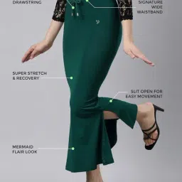 TWIN BIRDS Green Plain Saree Shapewear image 3