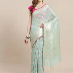 Banarasi Silk Works SeaGreen Woven Saree with Blouse-image-97