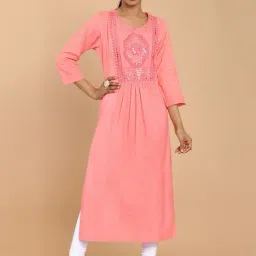 Soch Peach Cotton Embellished Straight Kurta-picture-13