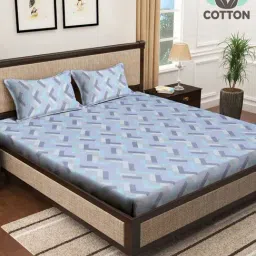 Klotthe Blue 400 TC Cotton Double Bedsheet with 2 Pillow Covers-image-98