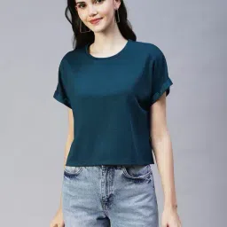 Rigo Teal Self Design Crop Top-picture-35