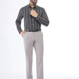 JadeBlue Black Cotton Regular Fit Striped Shirt image 4