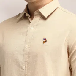 u.s. polo assn. U.S.Polo Association Beige Cotton Slim Fit Shirt image 5
