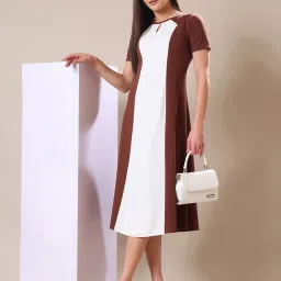 PURVAJA Brown Color-Block Dress image 5