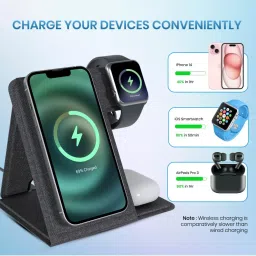 Portronics Freedom Fold 3 15W 3 in 1 Foldable MagSafe Compatible Wireless Charger (Black) image 4