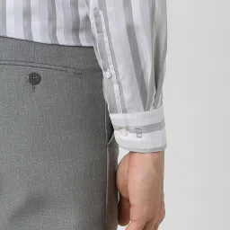 Peter England Grey Cotton Slim Fit Striped Shirt image 5