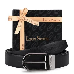 Louis Stitch Black Textured Leather Reversible Belt for Men image 5