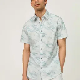 Andamen Green Cotton Slim Fit Printed Shirt-image-93