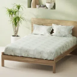 Bianca Peach & Grey Cotton Geometric 144 TC King Bedsheet with 2 Pillow Covers-picture-27