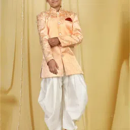 AJ Dezines Kids Peach & White Printed Full Sleeves Sherwani with Salwar-image-93