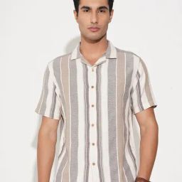 7 Alt By Pantaloons Off White Cotton Relaxed Fit Striped Shirt-picture-7