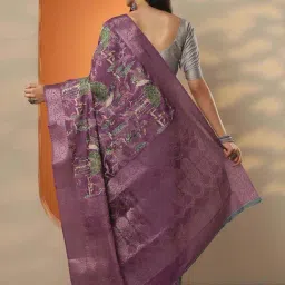 Libas Purple Floral Print Saree With Unstitched Blouse image 2